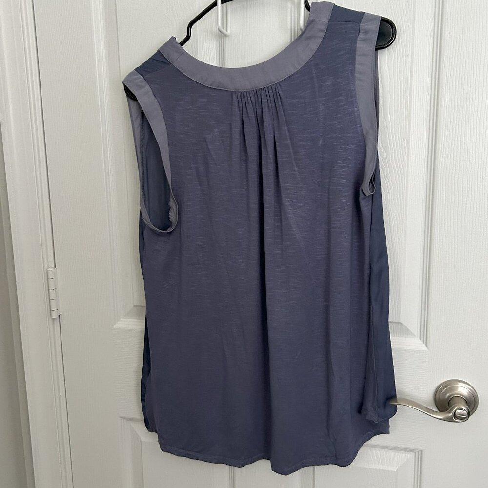 Women's Sleeveless blouse -Scoop neck with tie- Color: Grey Blue  Size:  L - Picture 2 of 3